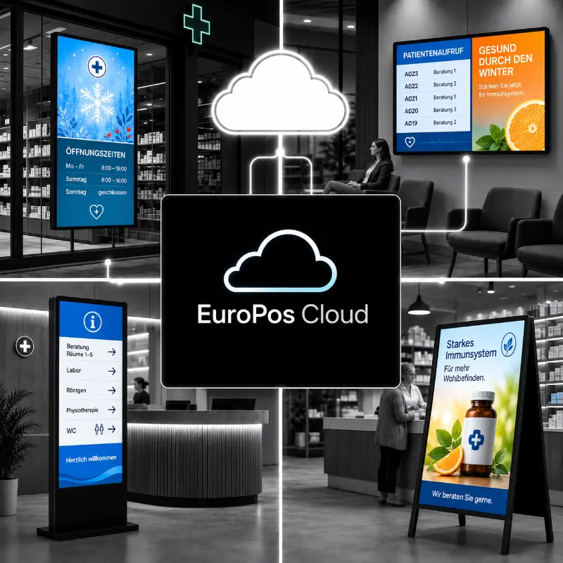 EuroPos Cloud zur zentralen Steuerung von Digital Signage Displays in Apotheken und Gesundheitseinrichtungen