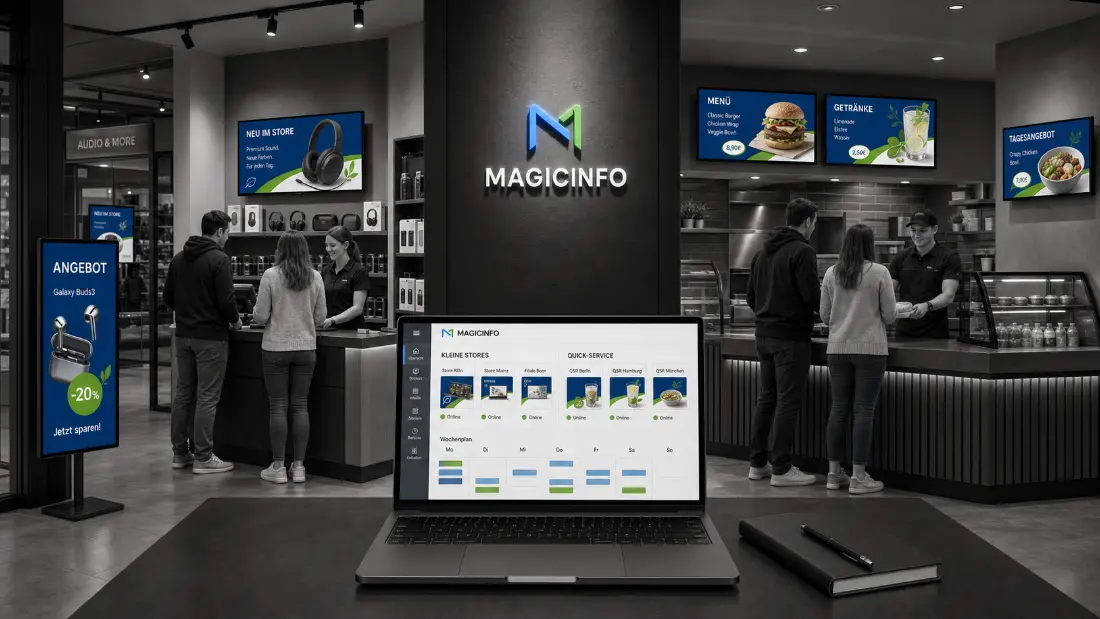 Samsung MagicINFO Digital Signage Software zur zentralen Verwaltung von Displays und Inhalten